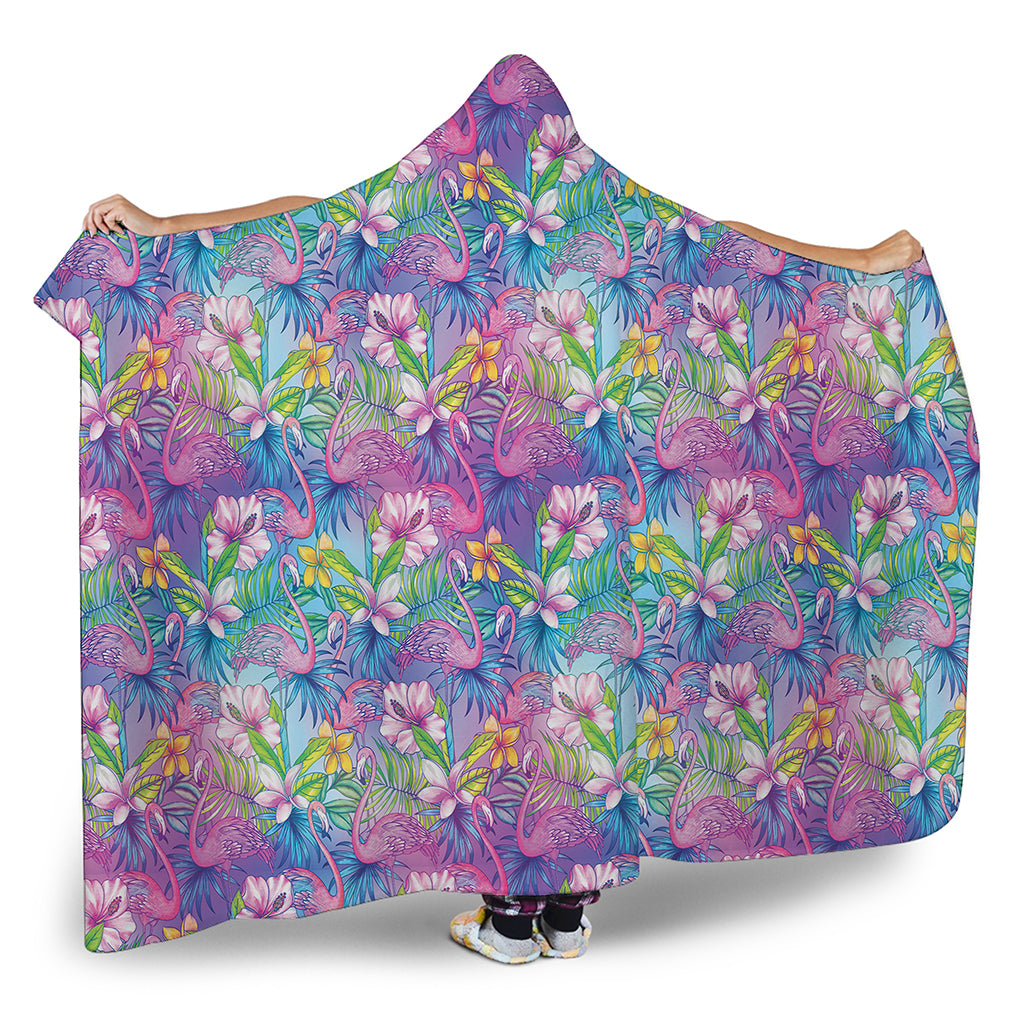 Colorful Tropical Flamingo Print Hooded Blanket