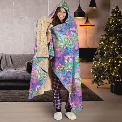 Colorful Tropical Flamingo Print Hooded Blanket