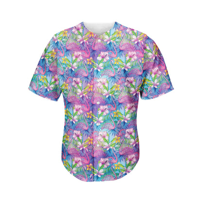 Colorful Tropical Flamingo Print Men's Baseball Jersey