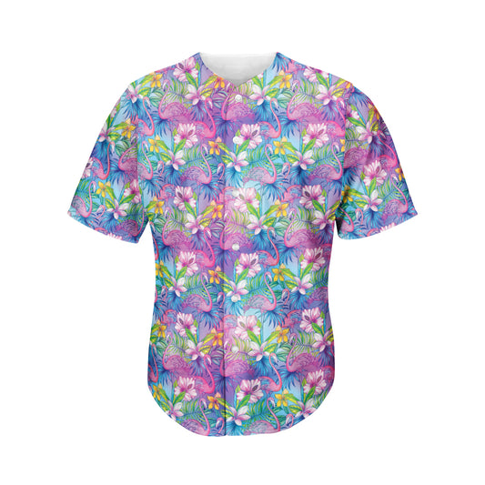 Colorful Tropical Flamingo Print Men's Baseball Jersey