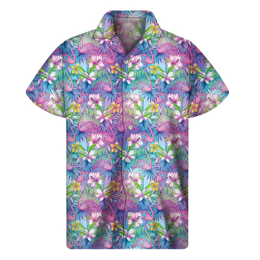 Colorful Tropical Flamingo Print Men's Short Sleeve Shirt