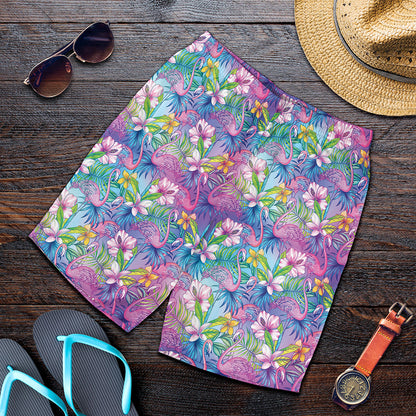Colorful Tropical Flamingo Print Men's Shorts
