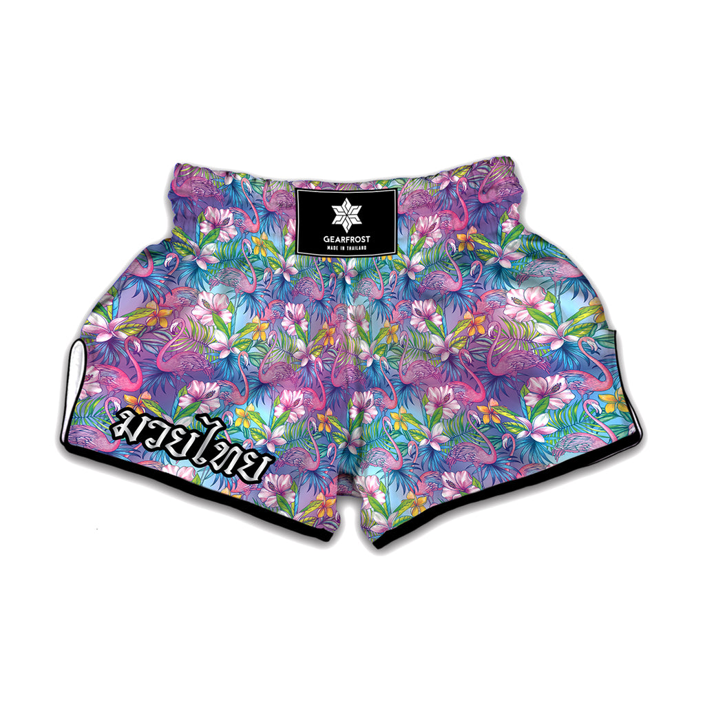 Colorful Tropical Flamingo Print Muay Thai Boxing Shorts