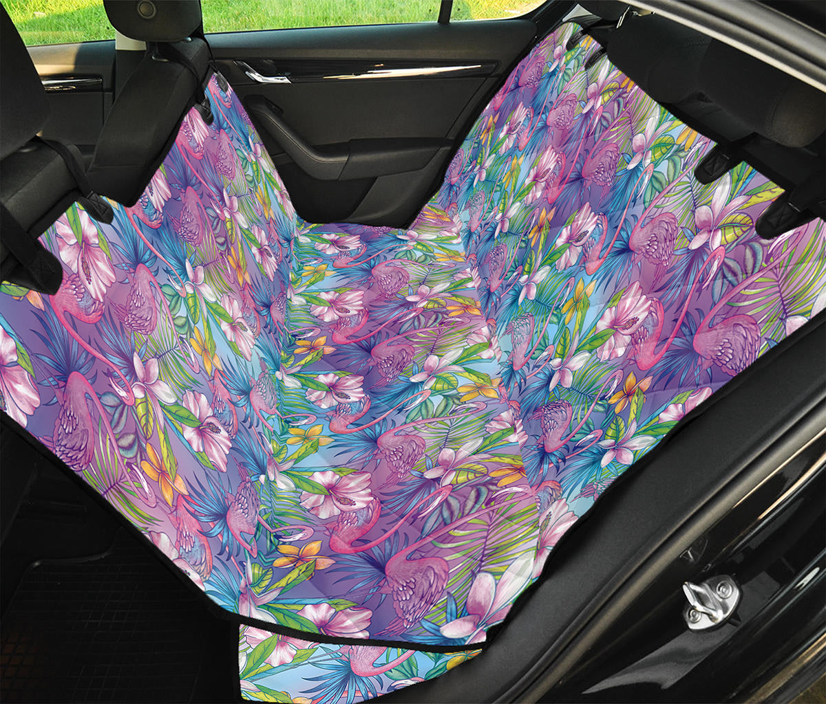 Colorful Tropical Flamingo Print Pet Car Back Seat Cover