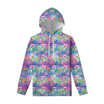 Colorful Tropical Flamingo Print Pullover Hoodie