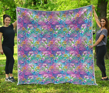 Colorful Tropical Flamingo Print Quilt