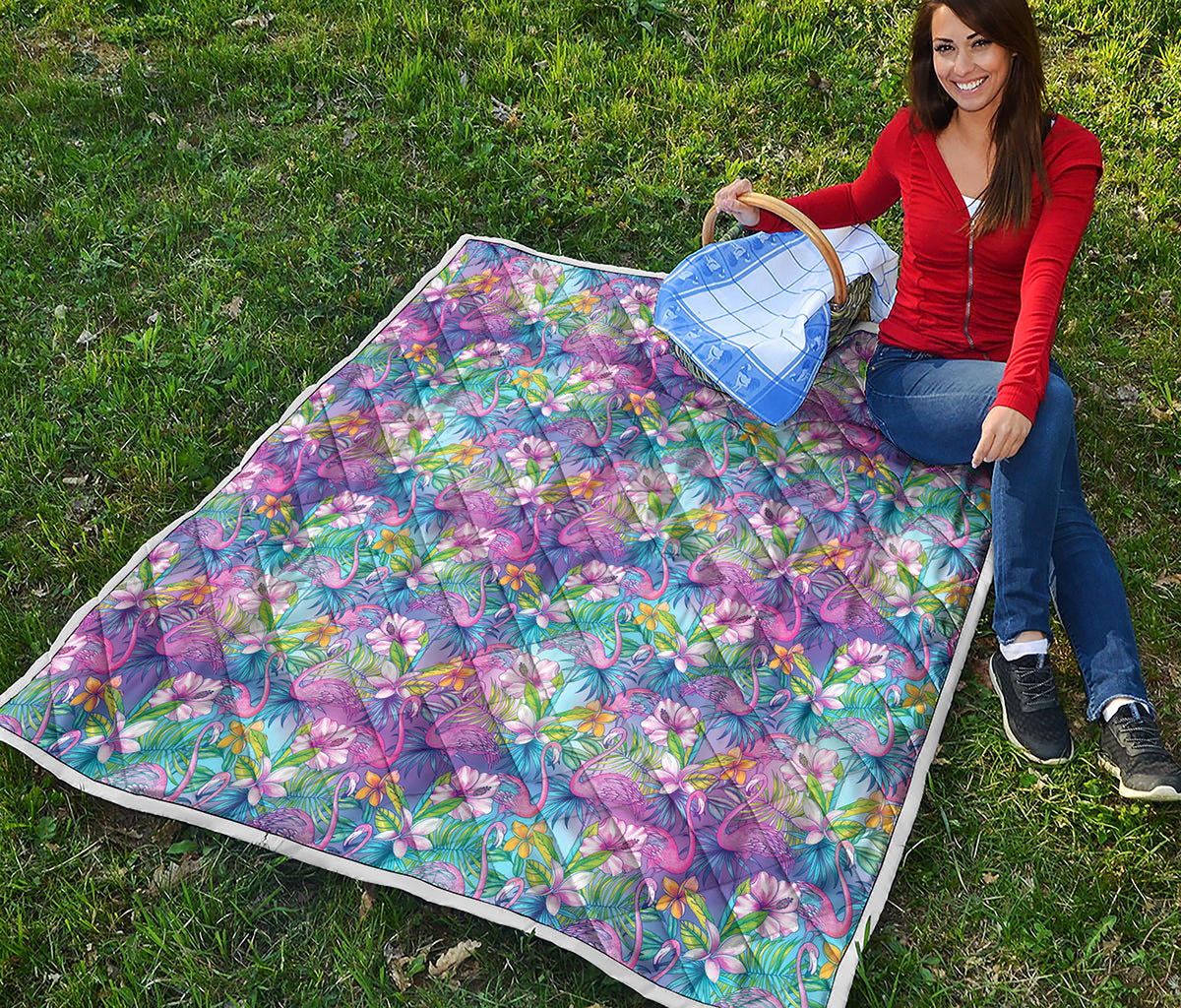 Colorful Tropical Flamingo Print Quilt
