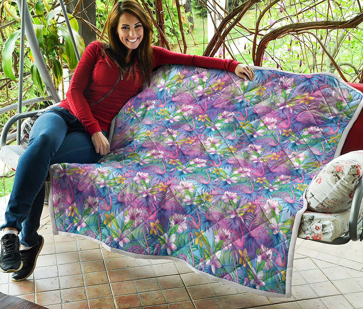 Colorful Tropical Flamingo Print Quilt