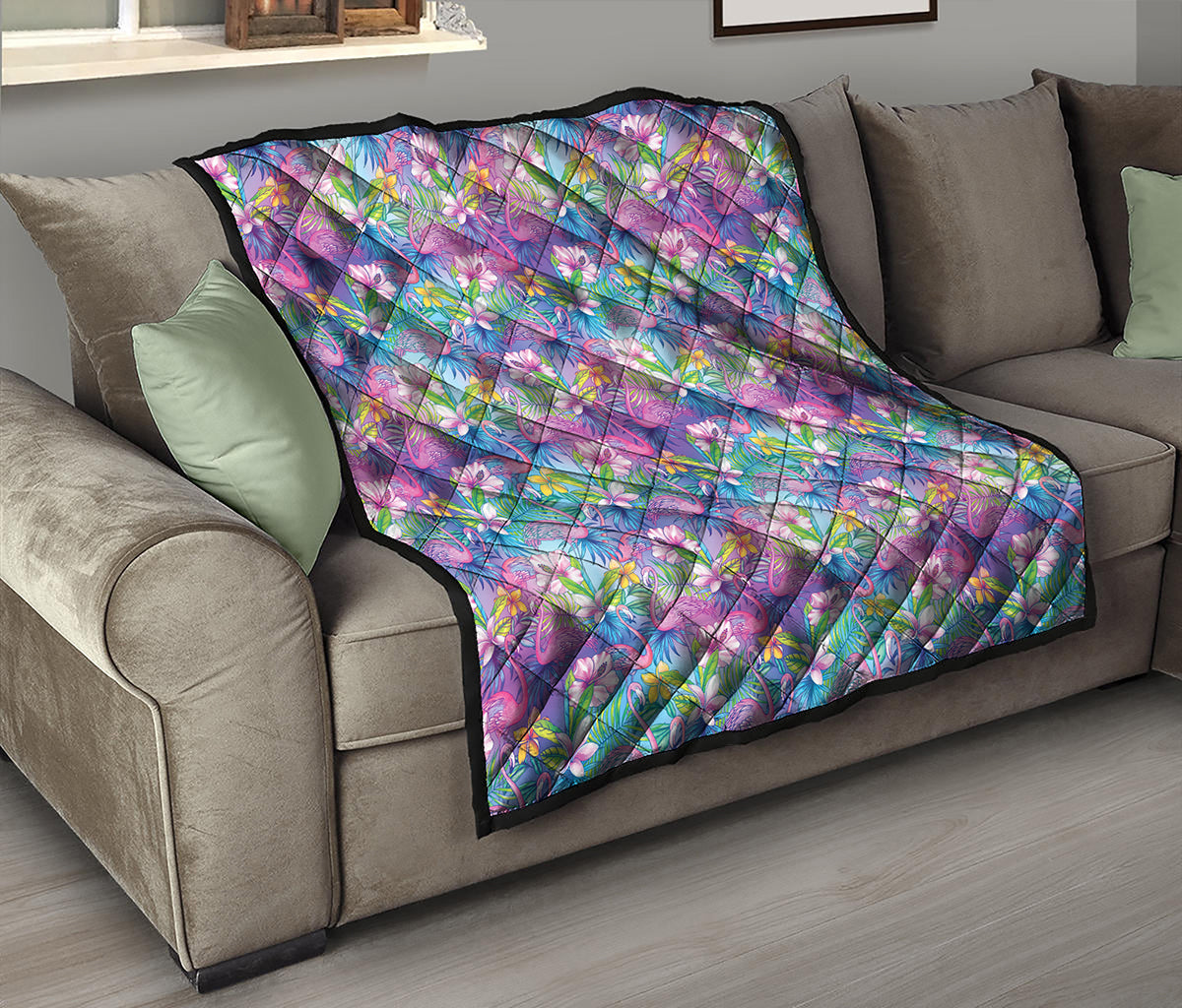 Colorful Tropical Flamingo Print Quilt