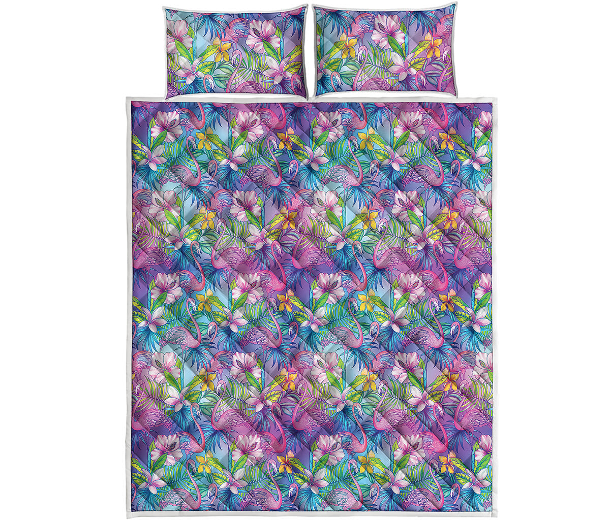 Colorful Tropical Flamingo Print Quilt Bed Set