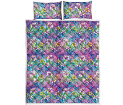 Colorful Tropical Flamingo Print Quilt Bed Set