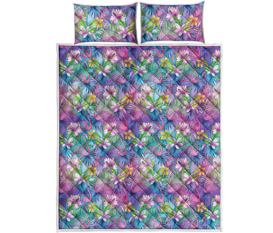 Colorful Tropical Flamingo Print Quilt Bed Set