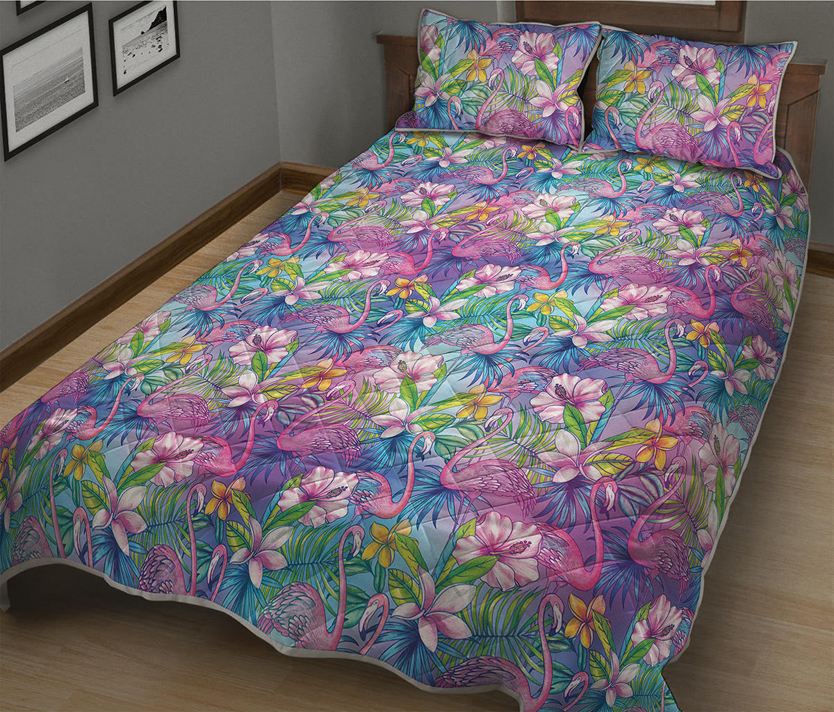 Colorful Tropical Flamingo Print Quilt Bed Set