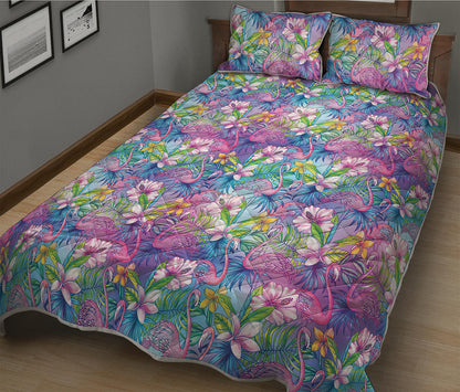 Colorful Tropical Flamingo Print Quilt Bed Set