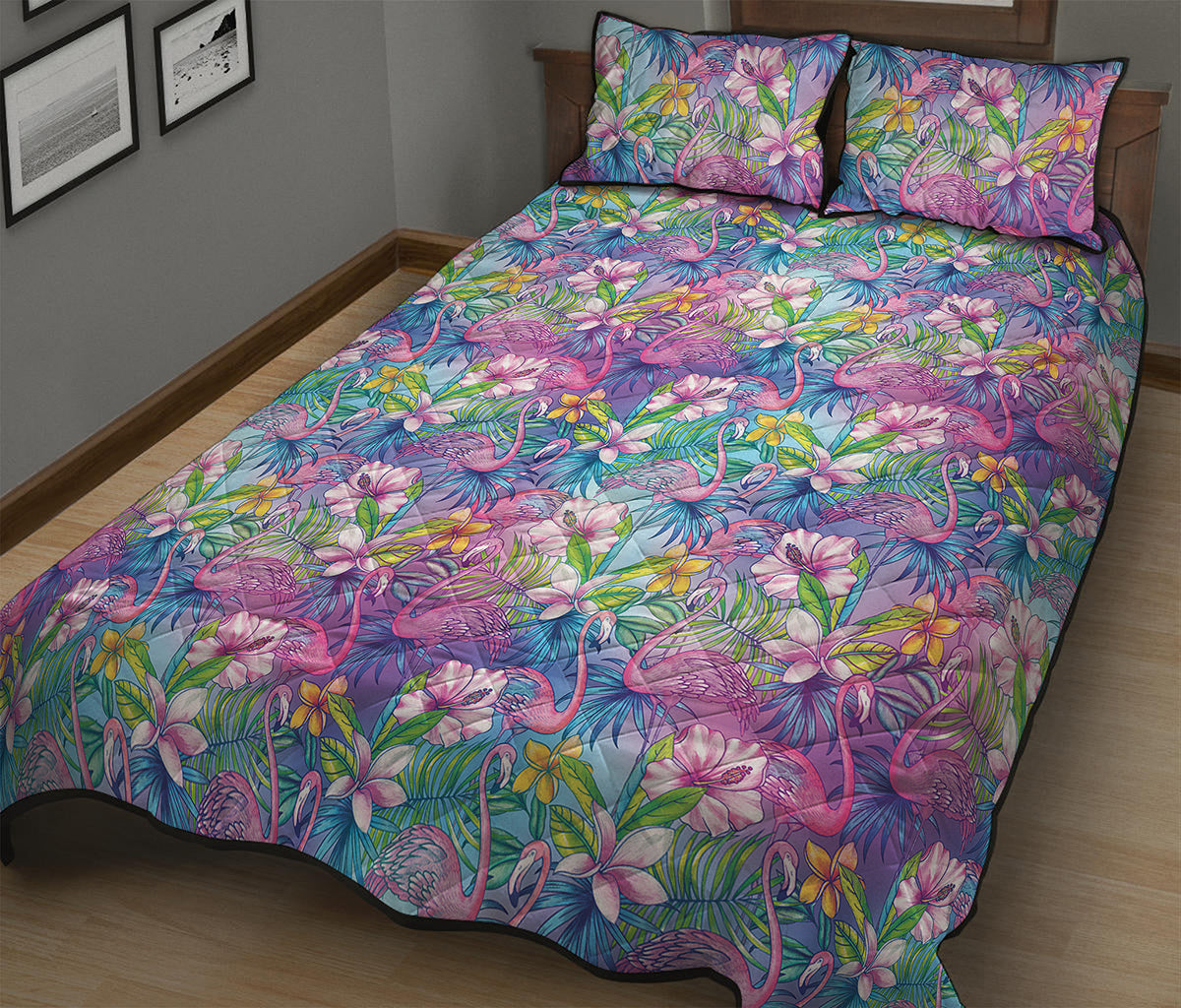 Colorful Tropical Flamingo Print Quilt Bed Set