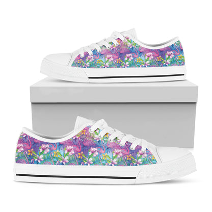 Colorful Tropical Flamingo Print White Low Top Shoes