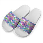 Colorful Tropical Flamingo Print White Slide Sandals