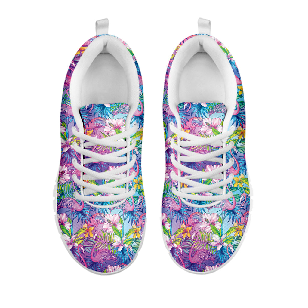 Colorful Tropical Flamingo Print White Sneakers