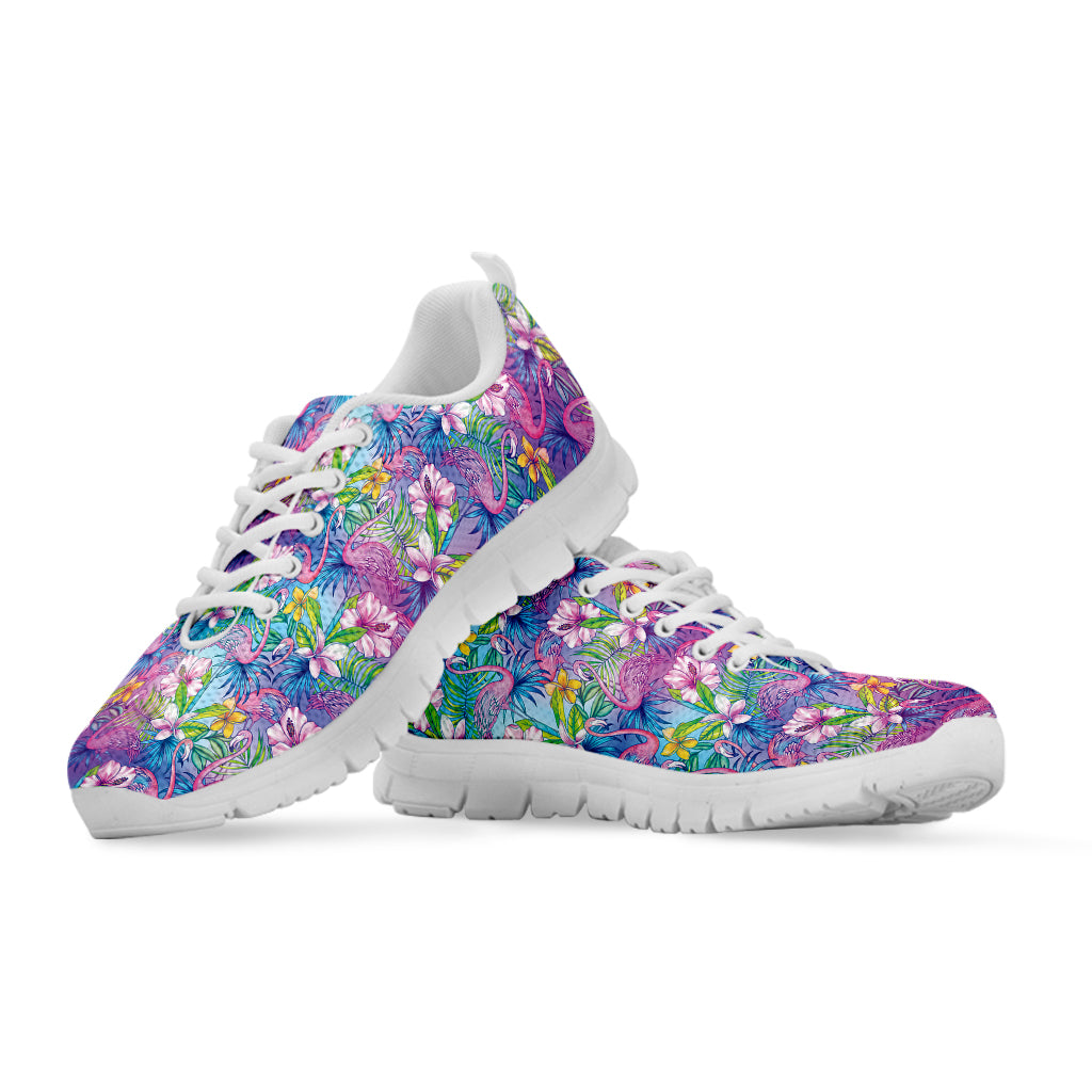 Colorful Tropical Flamingo Print White Sneakers