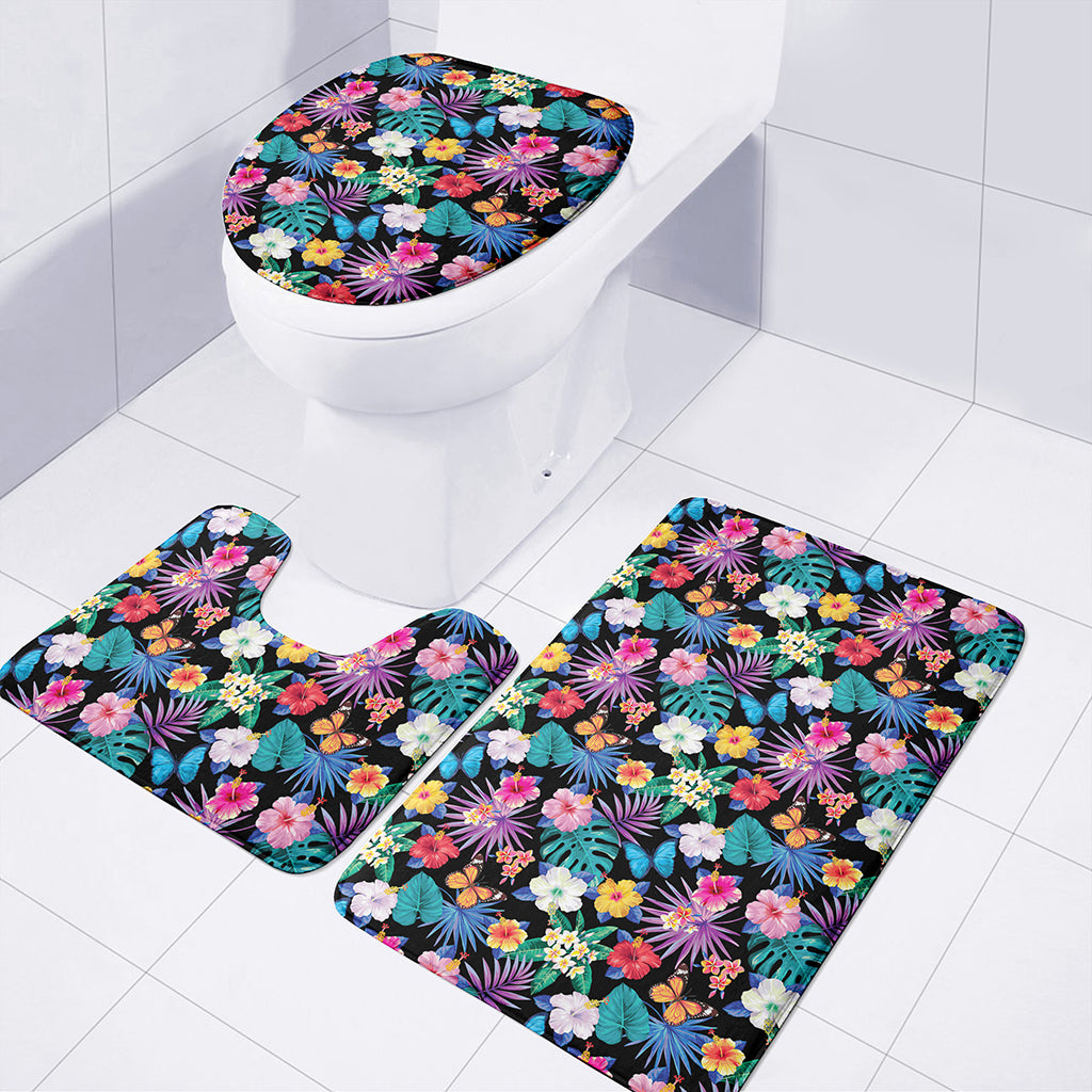Colorful Tropical Jungle Hawaiian Print 3 Piece Bath Mat Set