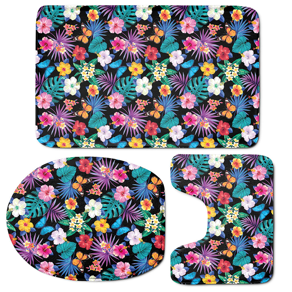 Colorful Tropical Jungle Hawaiian Print 3 Piece Bath Mat Set