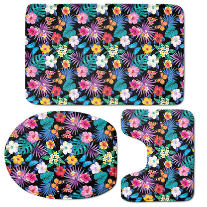 Colorful Tropical Jungle Hawaiian Print 3 Piece Bath Mat Set