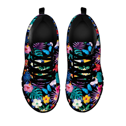 Colorful Tropical Jungle Hawaiian Print Black Sneakers