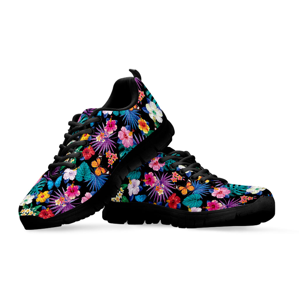 Colorful Tropical Jungle Hawaiian Print Black Sneakers
