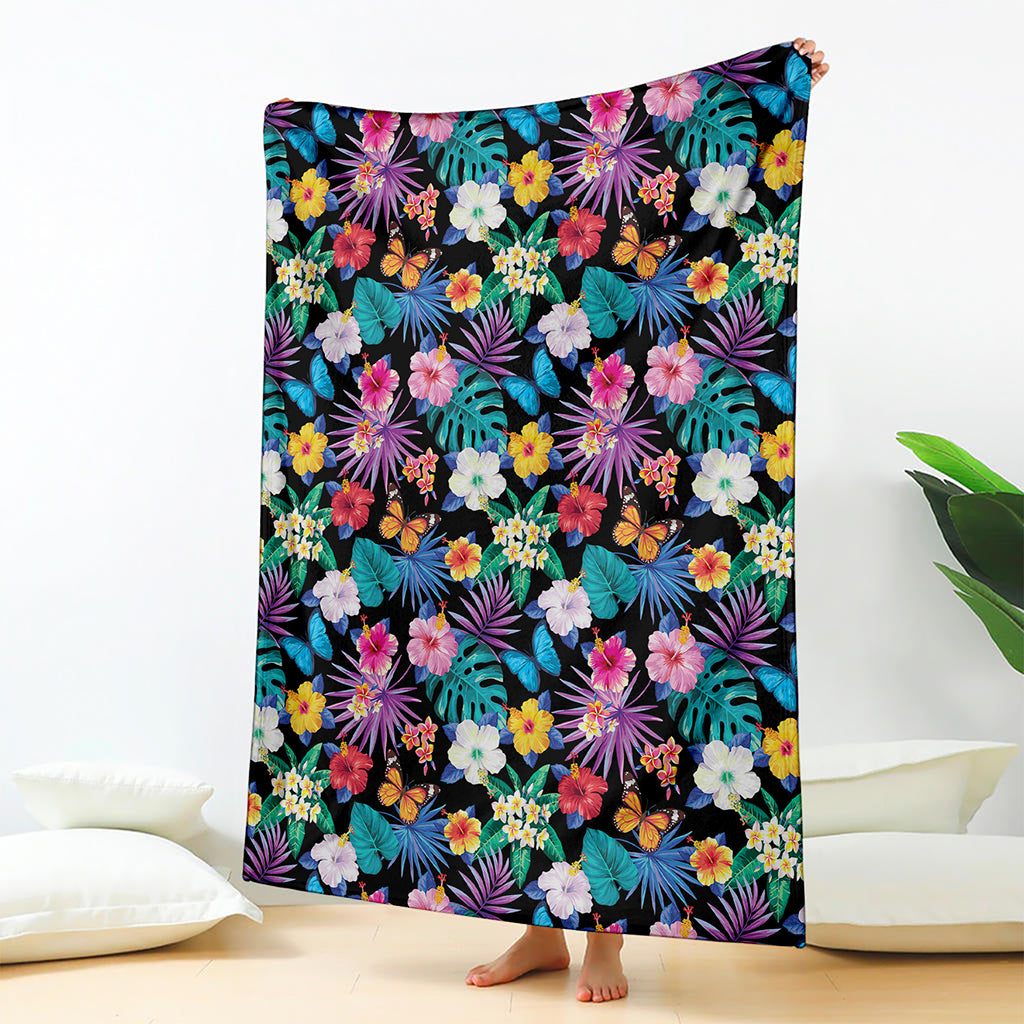 Colorful Tropical Jungle Hawaiian Print Blanket