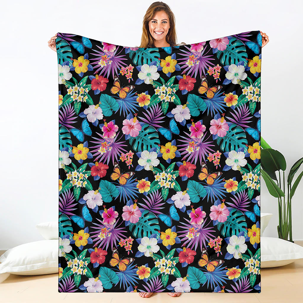 Colorful Tropical Jungle Hawaiian Print Blanket