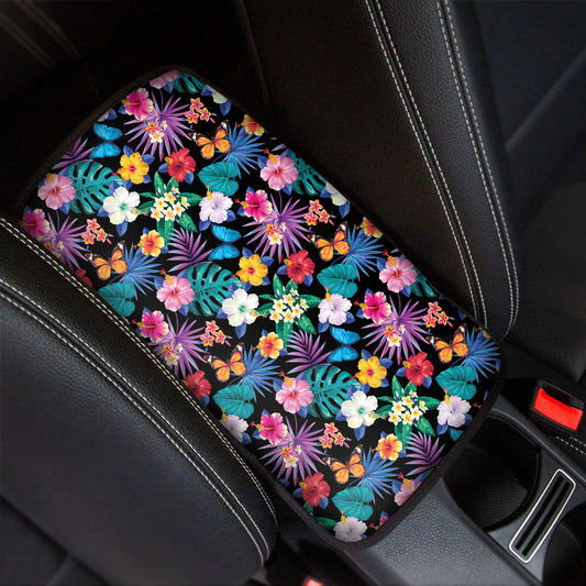Colorful Tropical Jungle Hawaiian Print Car Center Console Cover