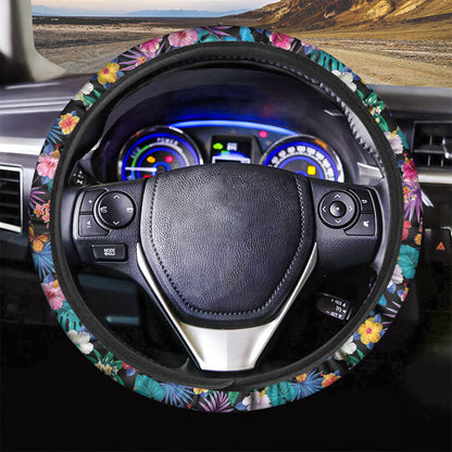 Colorful Tropical Jungle Hawaiian Print Car Steering Wheel Cover