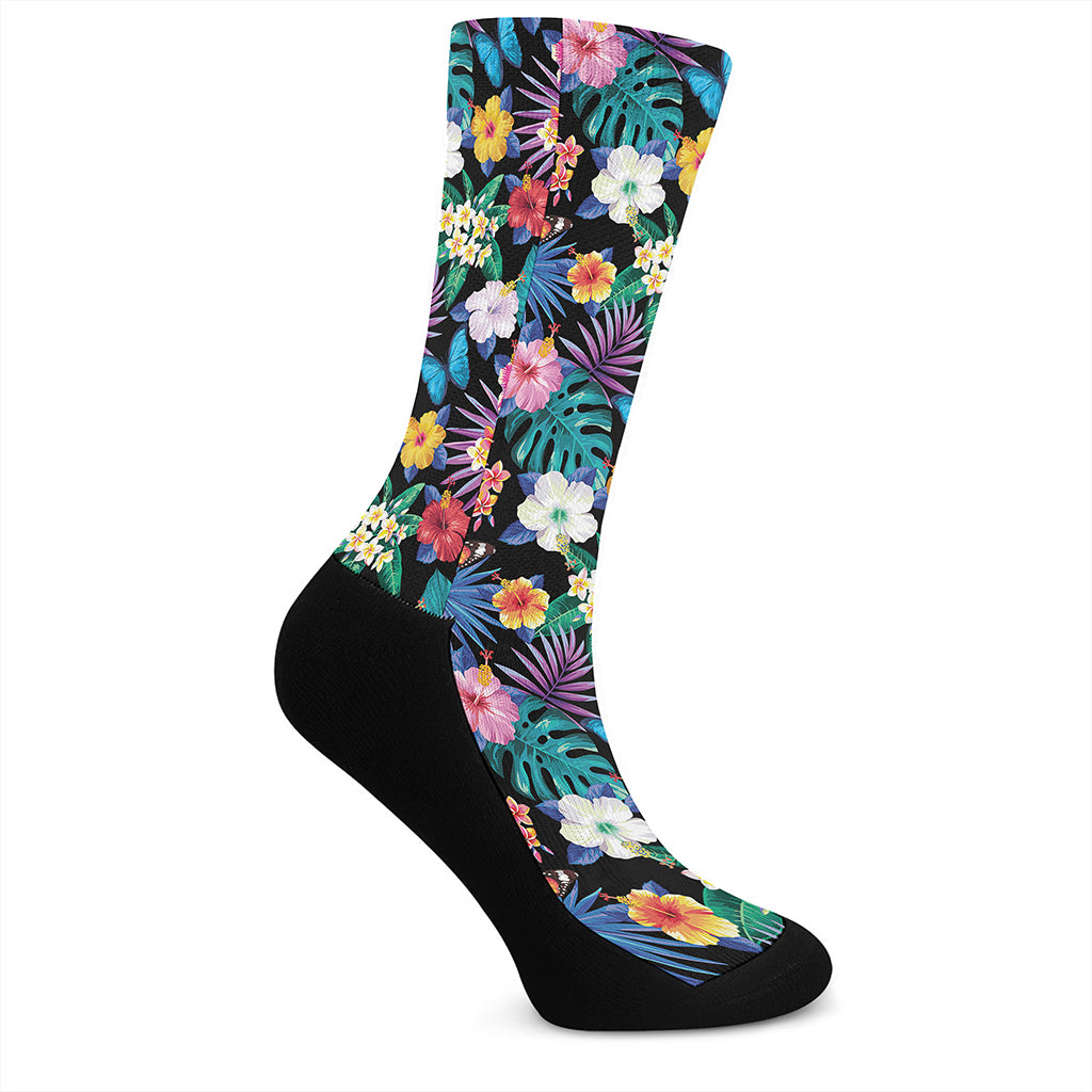 Colorful Tropical Jungle Hawaiian Print Crew Socks