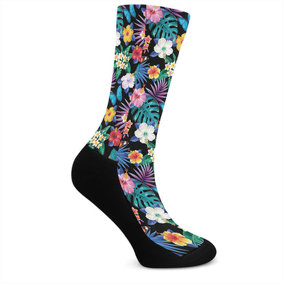 Colorful Tropical Jungle Hawaiian Print Crew Socks