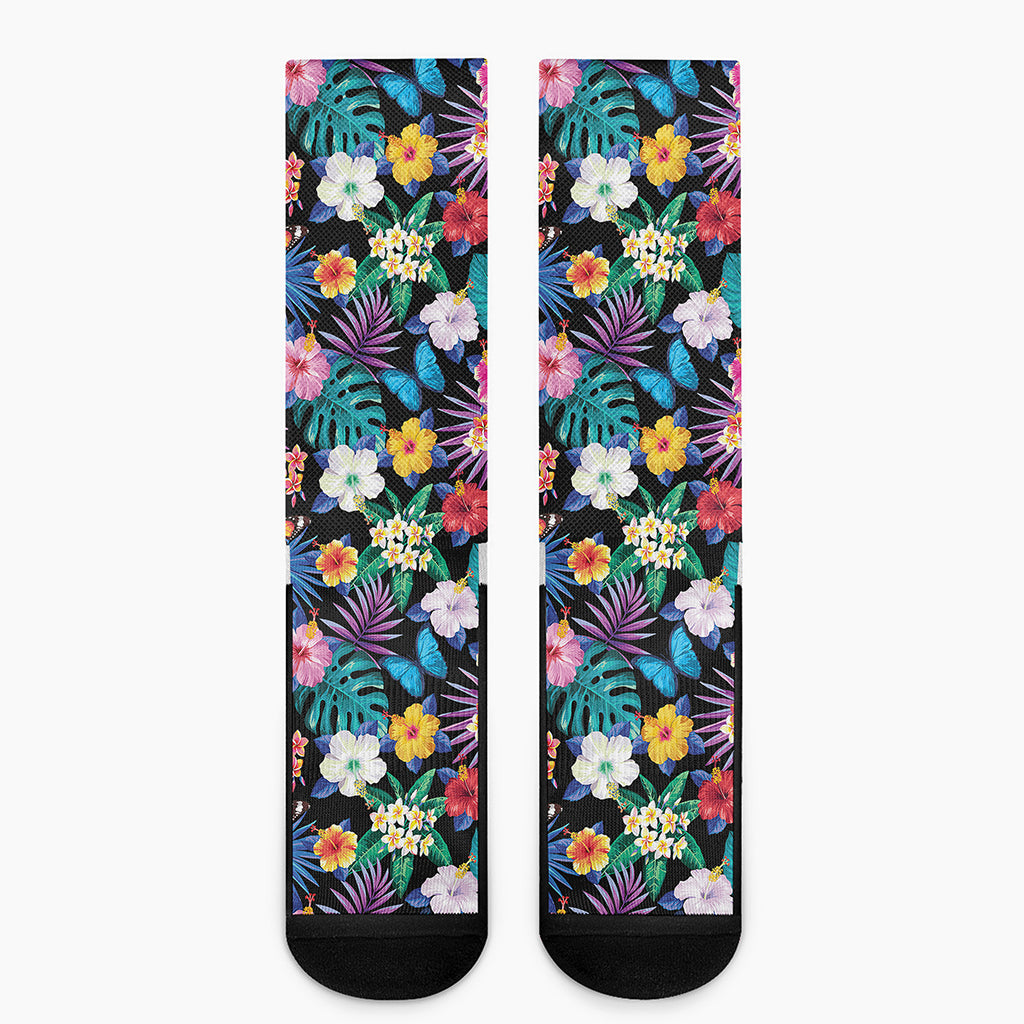 Colorful Tropical Jungle Hawaiian Print Crew Socks
