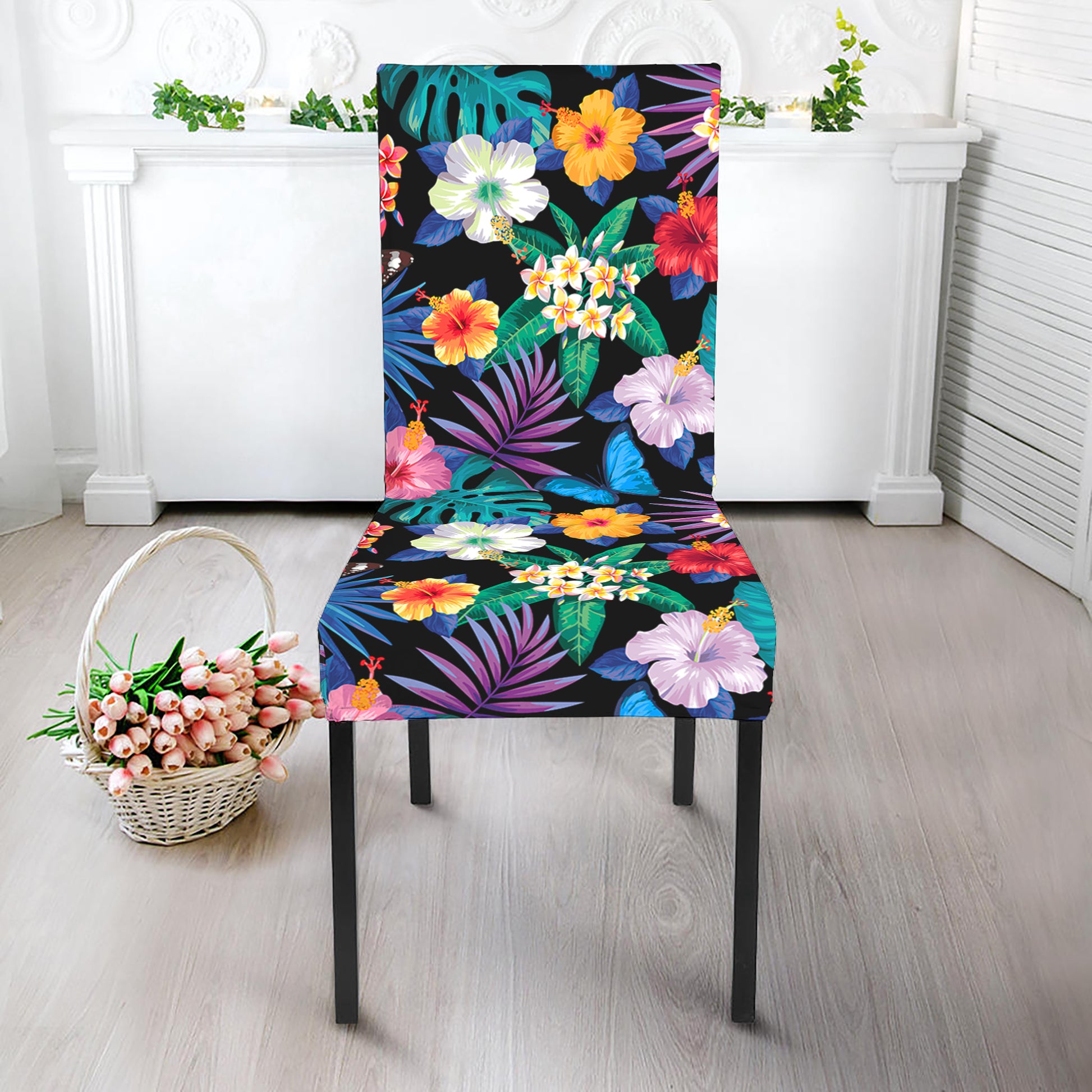 Colorful Tropical Jungle Hawaiian Print Dining Chair Slipcover