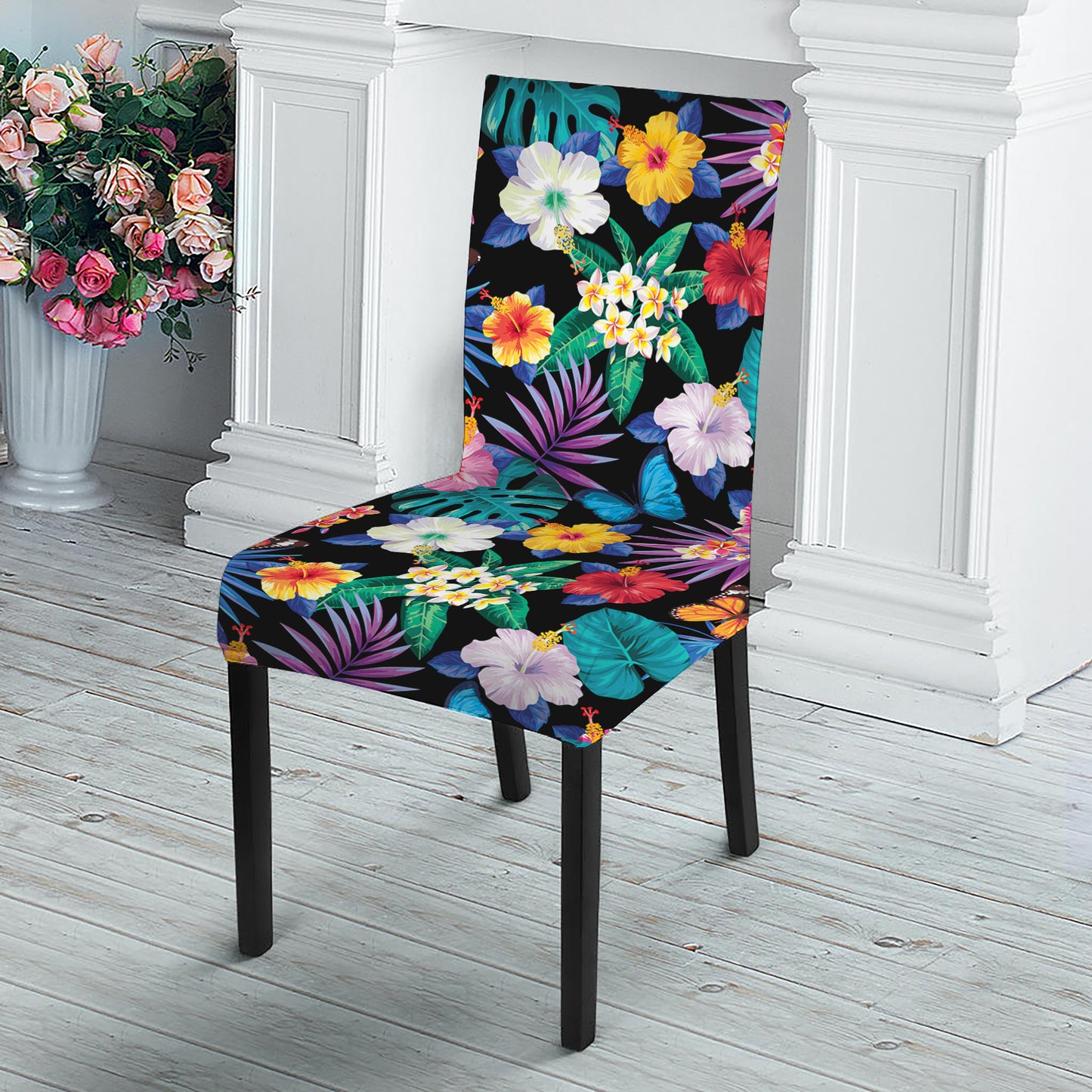 Colorful Tropical Jungle Hawaiian Print Dining Chair Slipcover