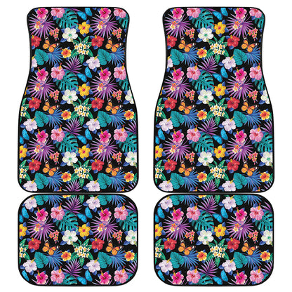 Colorful Tropical Jungle Hawaiian Print Front and Back Car Floor Mats