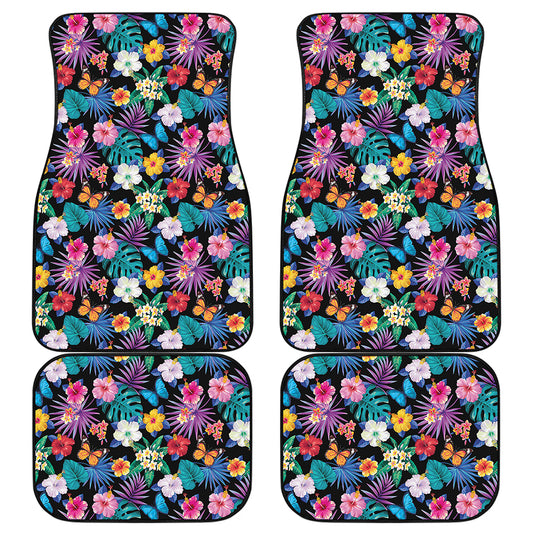 Colorful Tropical Jungle Hawaiian Print Front and Back Car Floor Mats