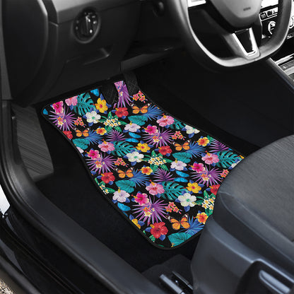 Colorful Tropical Jungle Hawaiian Print Front and Back Car Floor Mats
