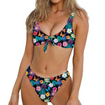 Colorful Tropical Jungle Hawaiian Print Front Bow Tie Bikini