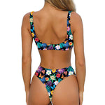 Colorful Tropical Jungle Hawaiian Print Front Bow Tie Bikini