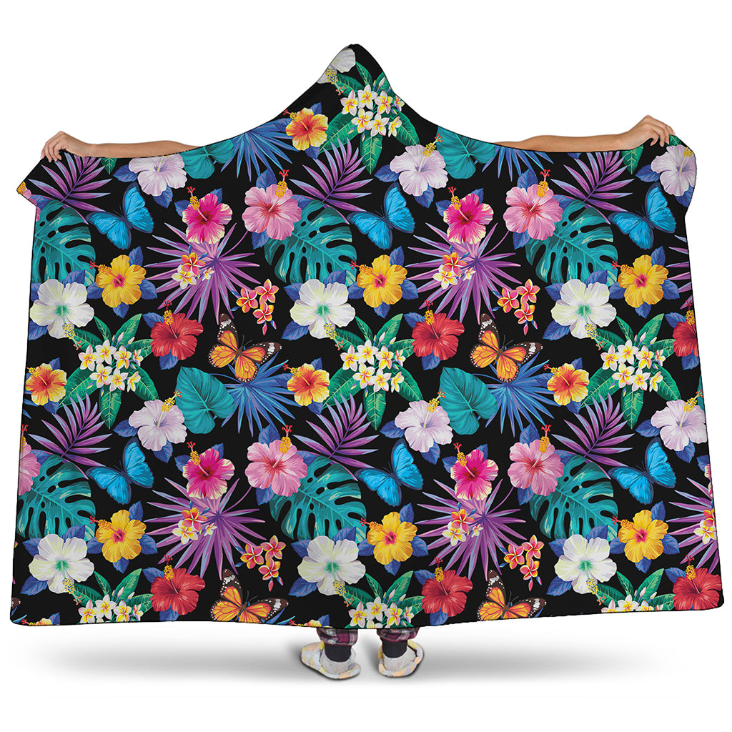 Colorful Tropical Jungle Hawaiian Print Hooded Blanket