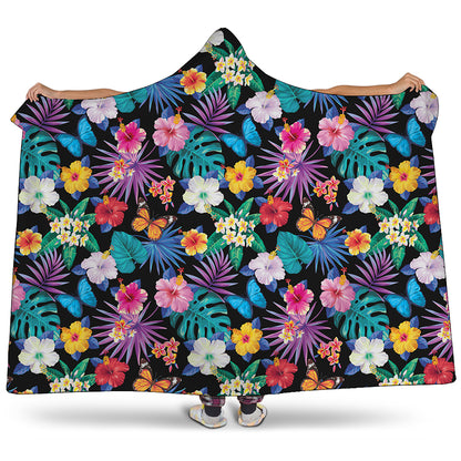 Colorful Tropical Jungle Hawaiian Print Hooded Blanket