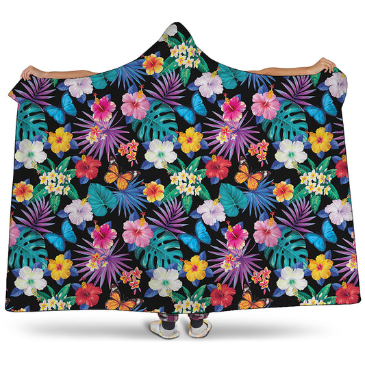 Colorful Tropical Jungle Hawaiian Print Hooded Blanket