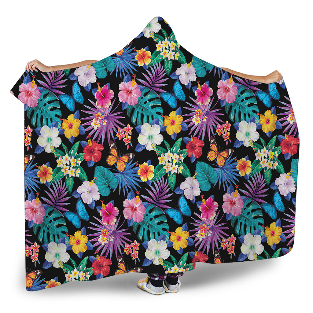 Colorful Tropical Jungle Hawaiian Print Hooded Blanket