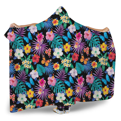 Colorful Tropical Jungle Hawaiian Print Hooded Blanket