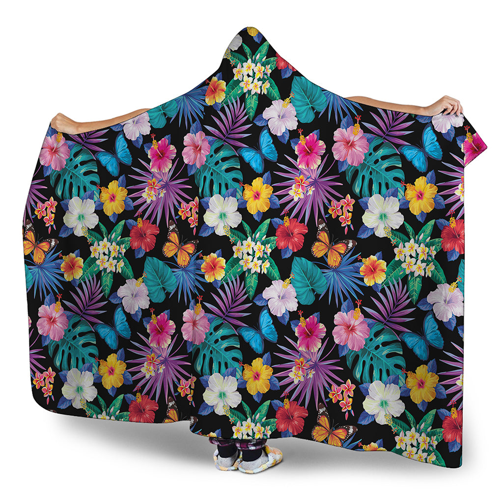 Colorful Tropical Jungle Hawaiian Print Hooded Blanket
