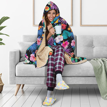 Colorful Tropical Jungle Hawaiian Print Hooded Blanket