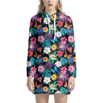 Colorful Tropical Jungle Hawaiian Print Hoodie Dress